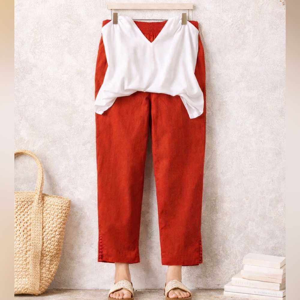 Crown & Ivy Red Ankle Crop Pants Elastic Waist Size 16